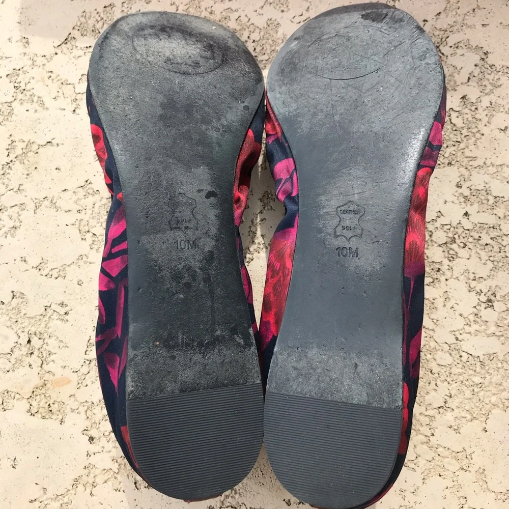 TORY BURCH Ally Ballet Flats Fabric Satin Red Navy Size 10 Box Included